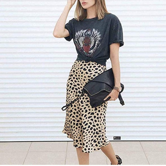 Satin Leopard Print Midi Skirt - Picture 2 of 7